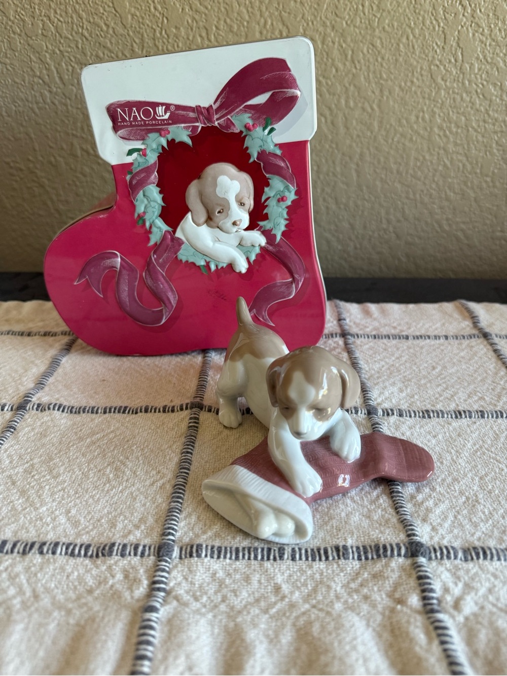NAO Porcelain Puppy with Holiday Stocking
